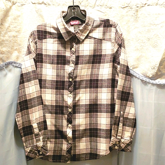 SAY WHAT? COTTON BLACK/WHITE PLAID SHIRT SZ L - Picture 1 of 5